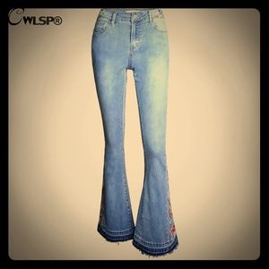 **GIFTED**Faded Blue Embrodered Boho Style Flares